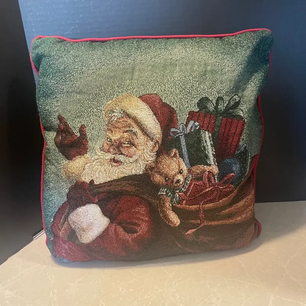 vintage Santa Claus tapestry pillow decorative cushion  Christams holiday bear